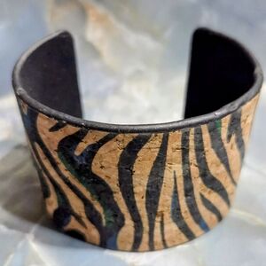 paparazzi Tan and Black Zebra Print Cork Cuff Bracelet